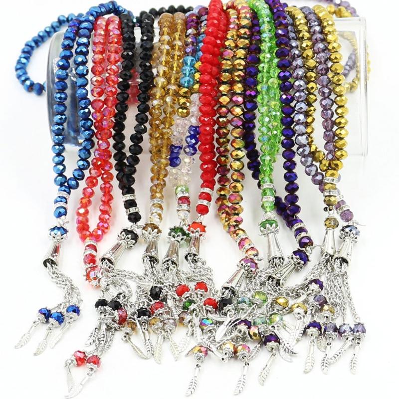 Crystal Tasbih Prayer Bead  Muhammad Islamic Prayer Rosary Beads Muslim Islam 99 Prayer Beads Necklace Foldable