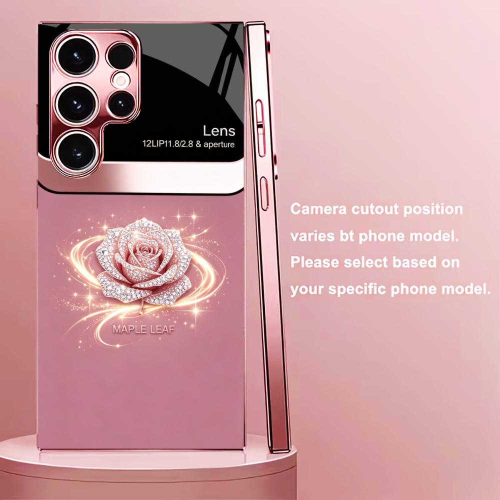Fashion Rose Pink Gold Phone Case Glass S26 Ultra Case S25 Ultra Case for Samsung Galaxy S26 S25 S24 S23 S22 FE,Ultra,Plus