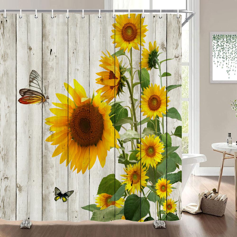 1Pc Beautiful Sunflower Flowers Print Waterproof Polyester Shower Curtain Fabric Shower Curtain Home Decoration Shower Curtain