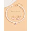 Fashion Faux Pearl Bow Pendant Necklace Earrings Jewelry Set For Women