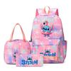Stitch 3-teiliges Rucksack-Set für Jungen und Mädchen, Rucksack mit Campus-Cartoon-Print, Große Kapazität für Outdoor-Reisen