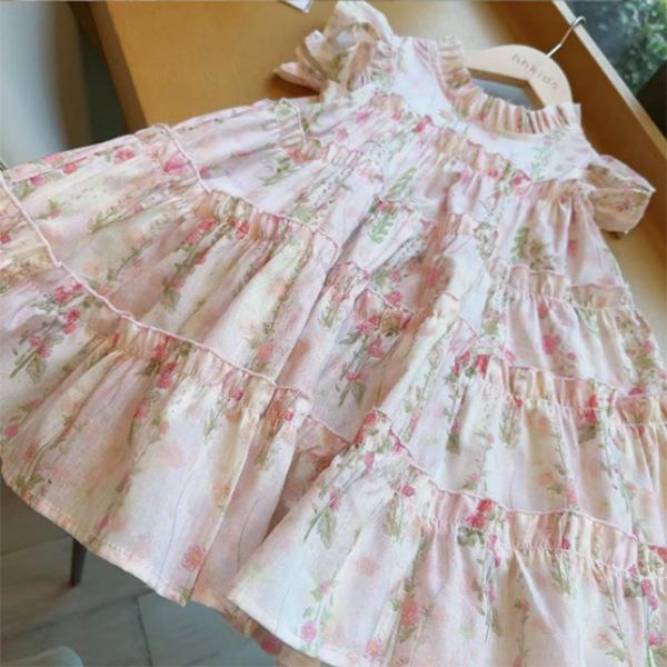 2024 Summer Girls' Floral Cotton Princess Dress - Korean Vacation Style