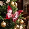 Lightweight Plastic Butterfly Ornaments Velvet Christmas Ornaments, Artificial Glitter Sequins Xmas Tree Decorations Decoration for Holiday