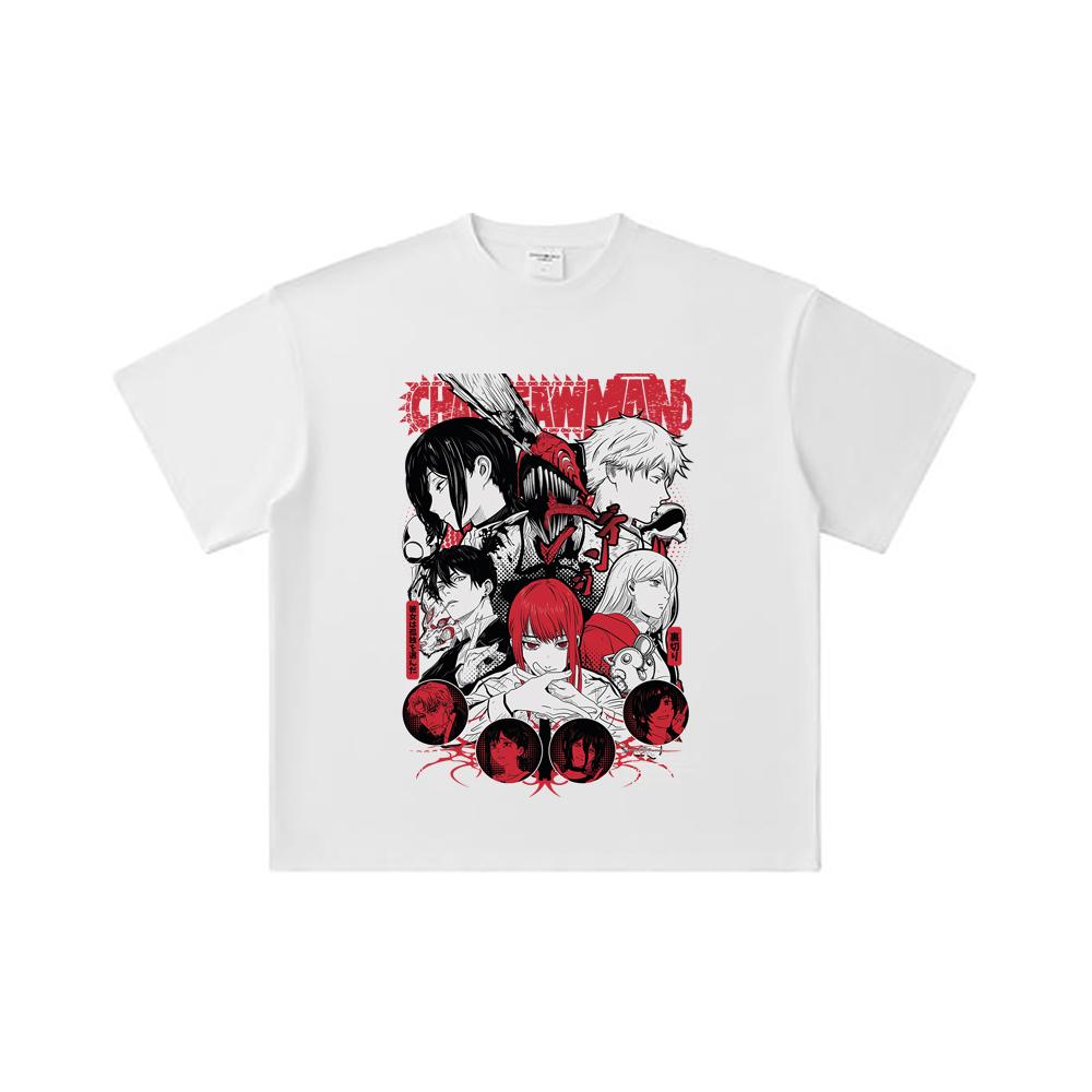 260 GSM Double Yarn 32 Count 100% Cotton Chainsaw Man V60 Print Unisex Heavy Cotton T Shirt