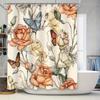 Delightful Floral Shower Curtain with Butterflies Perfect for Bathroom Decorations