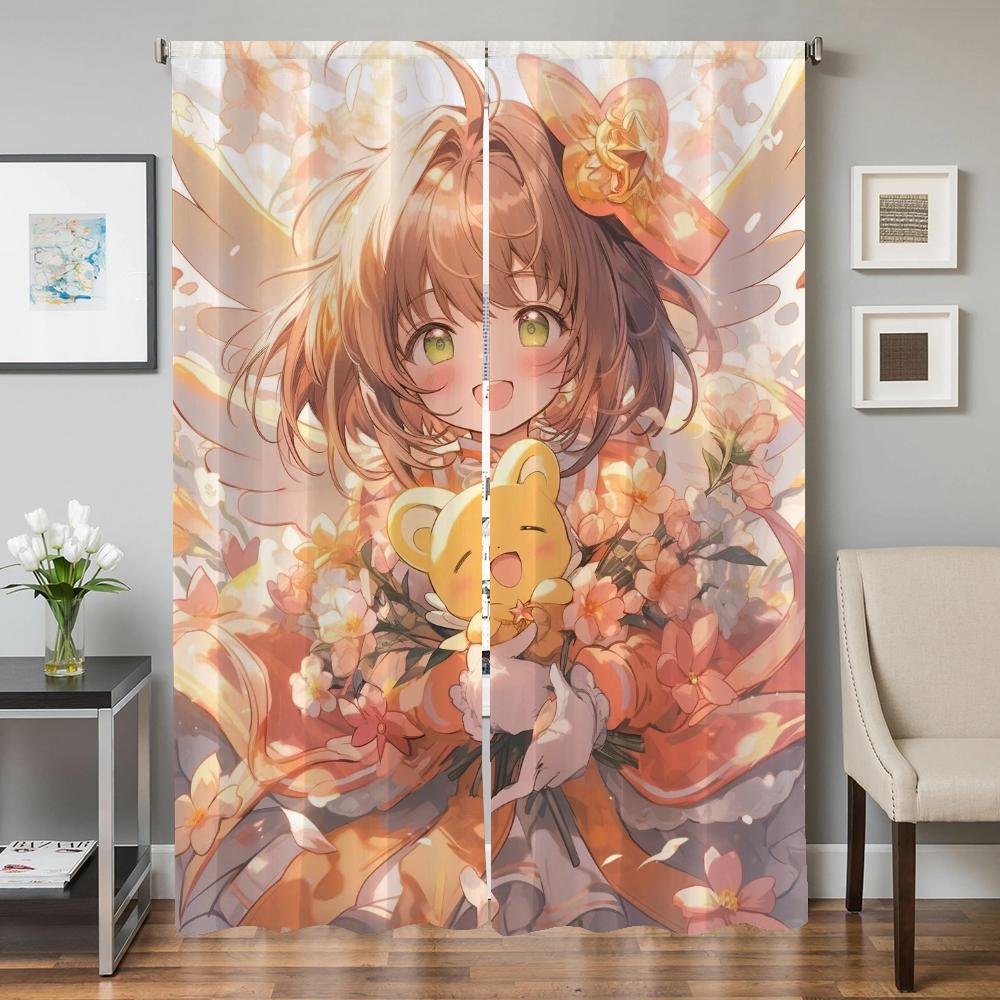 Kitchen Curtains for Living Room 2 Pieces Blackout Curtains Door Curtain C-cardcaptor S-sakura Bedroom Decoration Partition Home