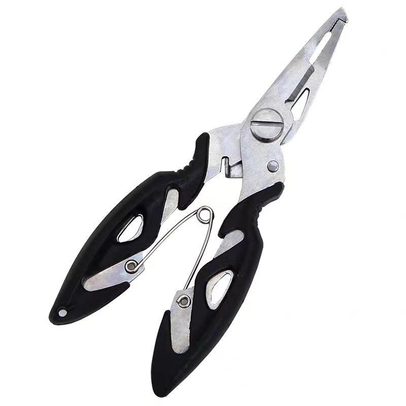Multifunctional Fishing Pliers: Bent Nose, Scissors, PE Line Cutter, Fish Gripper, Hook Removal, and Control Tool.