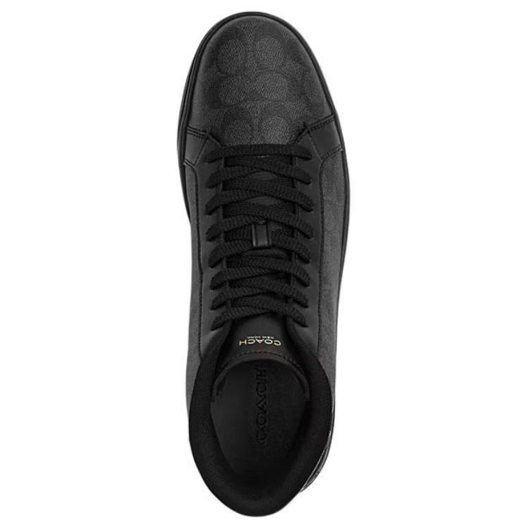 Coach Signature Leather Round Toe Lace Up High Top Sneakers Men Sneakers Black CY308-MFQ