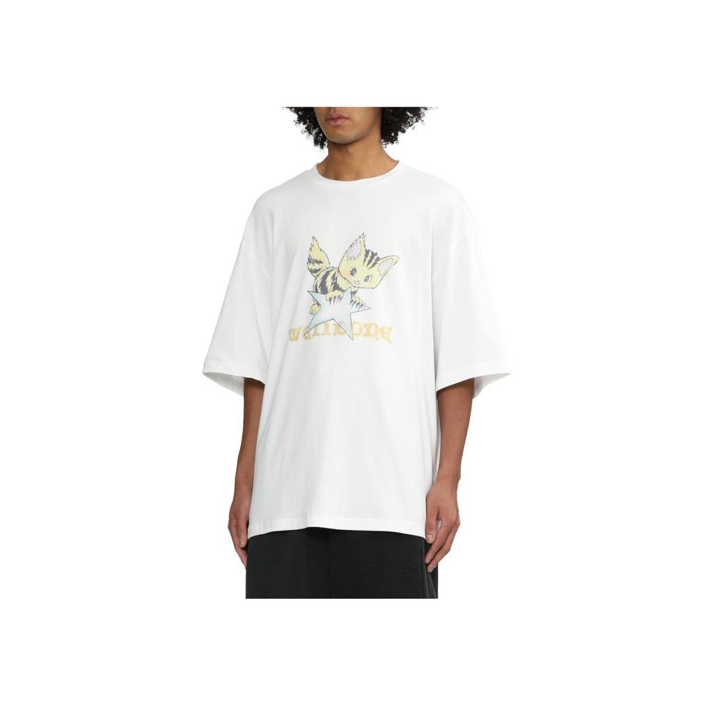WE11DONE Cartoon Letter Print Loose Casual Round Neck Short Sleeve T-Shirt Unisex Tops White WD-TT2-24-906-U-WHMN