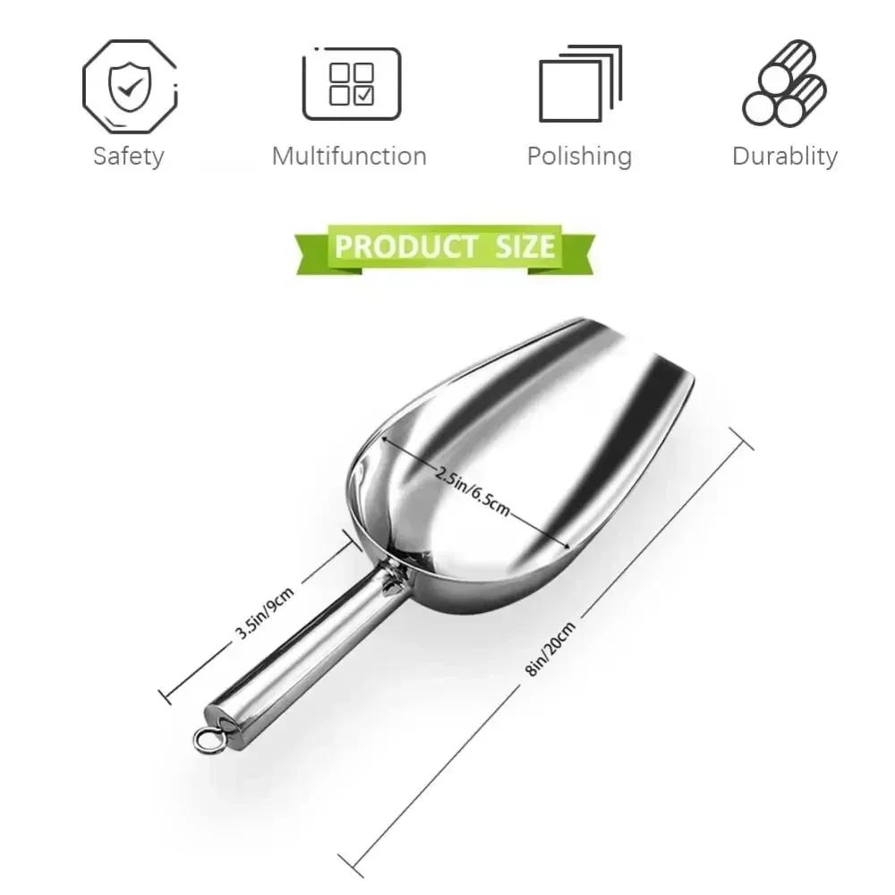 Durable Stainless Steel Ice Scoop for Freezer Silver Bar Accessories Metal Ice Scoop Ice Scraper Kitchen