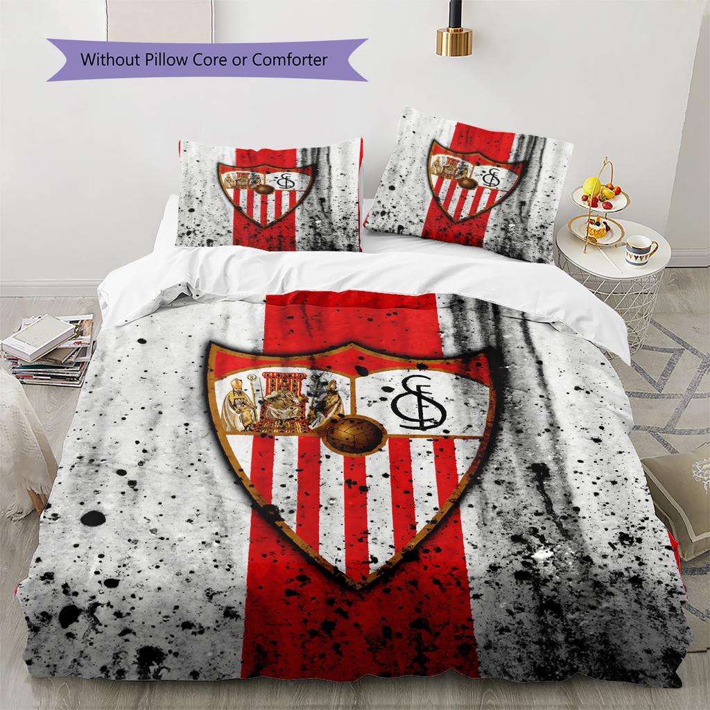 Sevilla FC Patrón Juego de Ropa de Cama Colcha Decoración del Hogar Regalo (1 funda nórdica + 2 fundas de almohada sin relleno.)