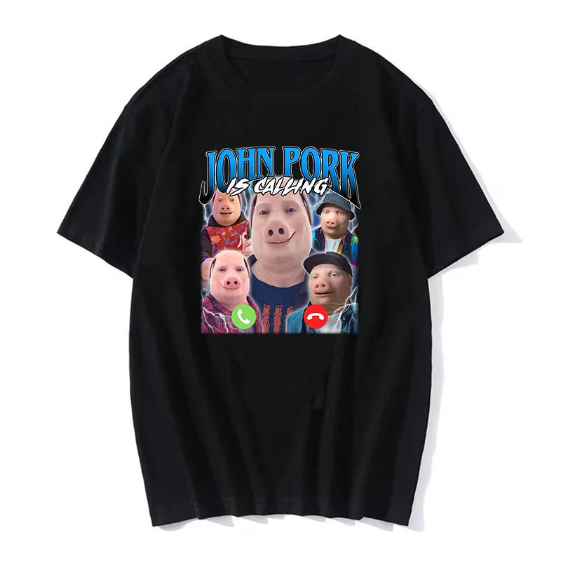 Lustiges John Pork ruft an Anruf annehmen Telefon T-Shirt für Frauen Schwein Tops T-Shirt Gothic Hip Hop T-Shirt Streetwear Kleidung