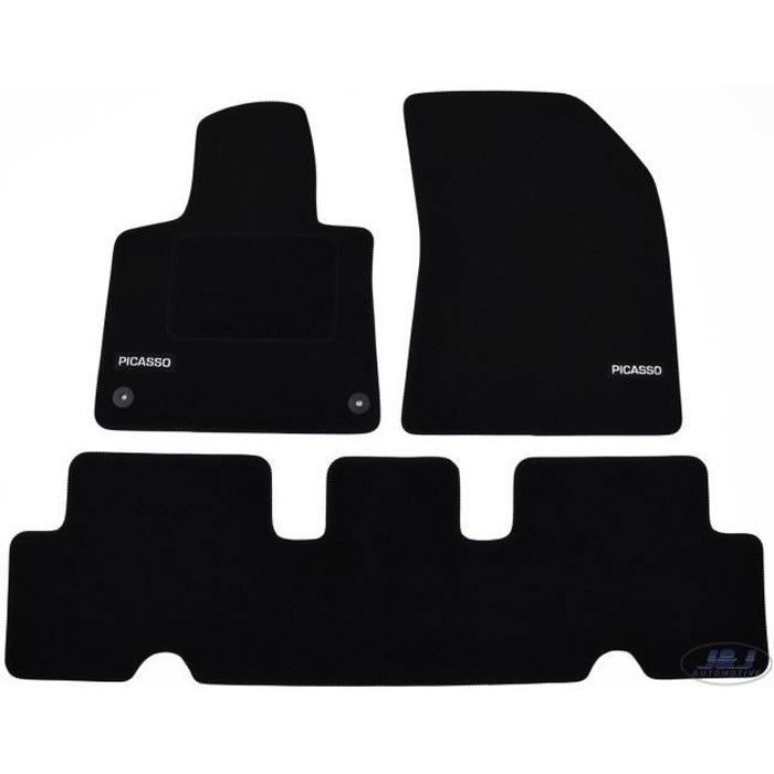 Logo Tapis De Sol Noir Velours Sur Mesure Pour Citroen C4 Picasso 2013-2019 / Space Tourer 2014 3pcs, Base Antidérapante noir
