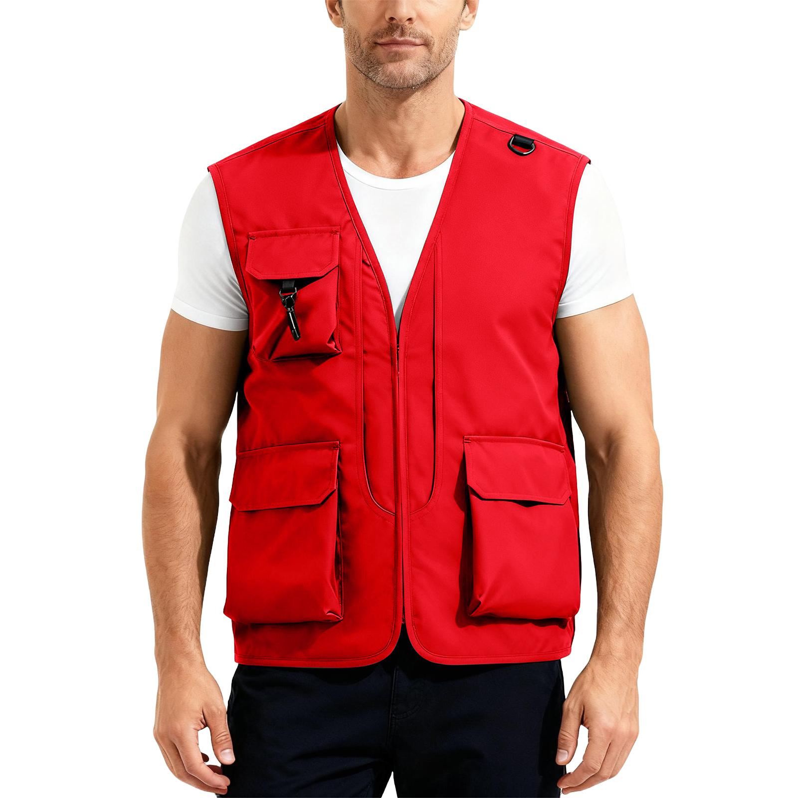 

Men’s Outdoor Fishing Vest, Lightweight Sleeveless Utility Cargo Jacket For Hiking Hunting XXL красный