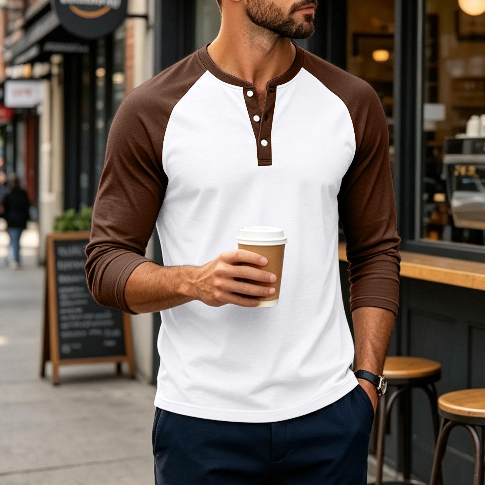Men s Long Sleeve Raglan Shirt with Colorblock Design for Casual Wear S