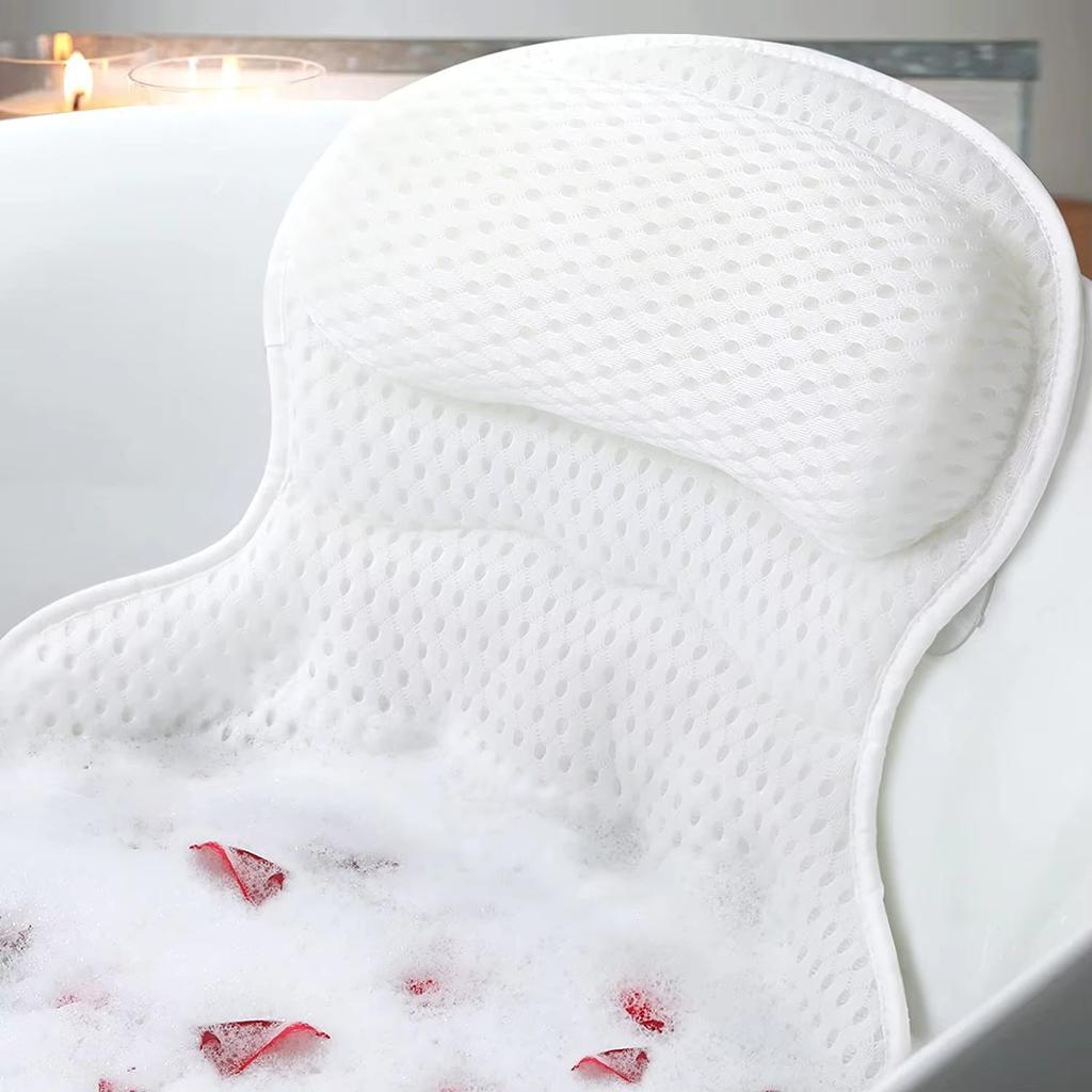 Ergonomic 4D Bathtub Pillow Machine Washable Head Shoulder Support Bath Cushion with 6 Suction Cups