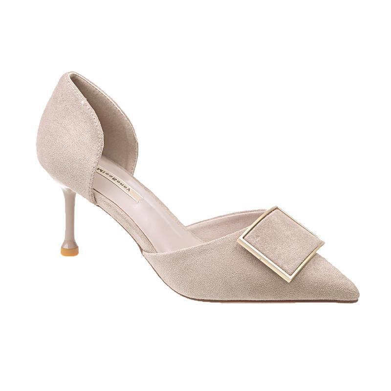 

Туфли на высоком каблуке из французской замши, весна 2024, новые повседневные универсальные босоножки на тонком каблуке с острым носком, простые и удобные, одинарные 39 хаки