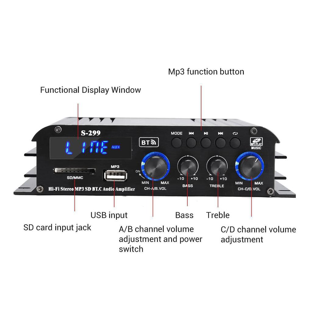 4.1 Channel Bluetooth Audiophile Amplifier S299 - High Power Subwoofer Speaker Home Audio