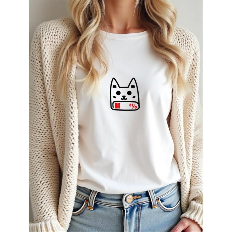 

Women Low-Battery Icon Graphic T-Shirt - Cute Battery % Design (Battery Low Print) | Non-Stretch Fabric | Casual Crew Neck Short Sleeve Top S белый