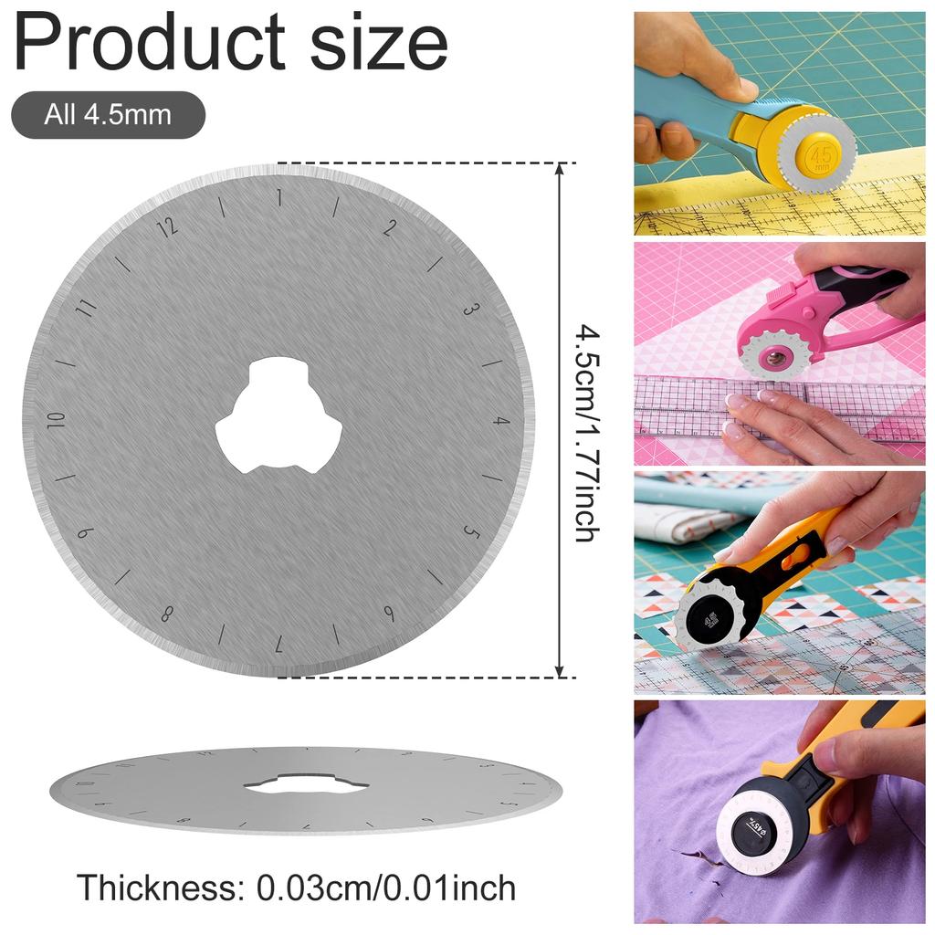 10Pcs Crochet Edge Rotary Cutter Blade Set 45mm Perforating Rotary Blade 12/15 Teeth Crochet Skip Blade Rotary Cutter
