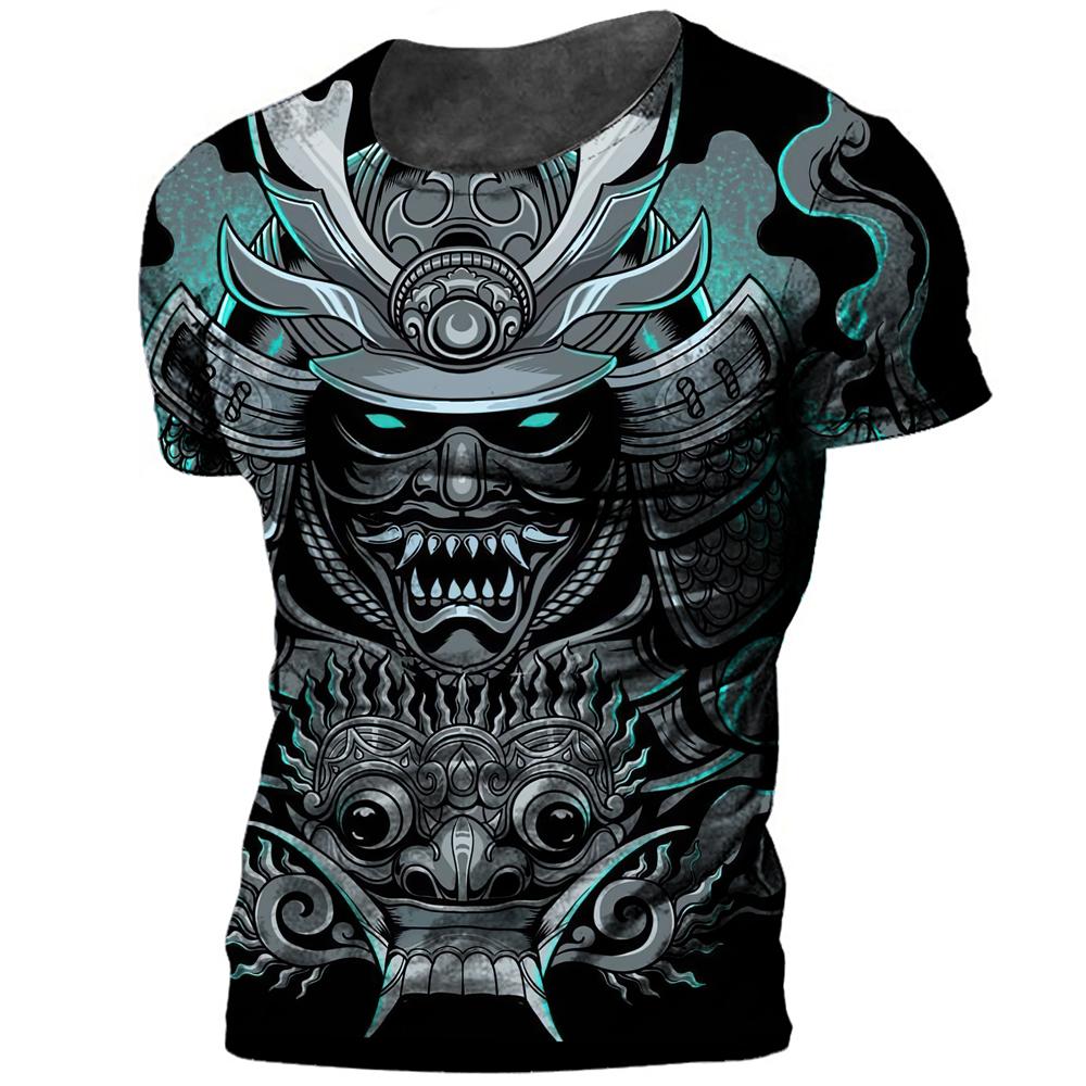 Japan Samurai Print Men's T Shirt Summer O-neck Oversized Tees Casual Short Sleeved Pullover Tops 2024 New Punk Cool Streetwear
