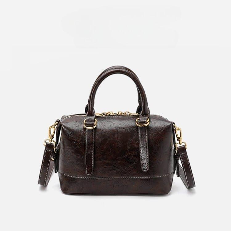 Vintage Oilwax Leather Boston Bag Women's Portable Messenger Bag