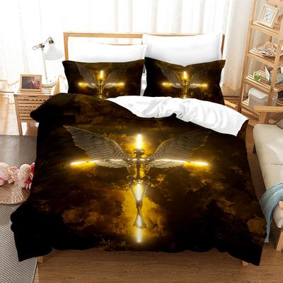Skull Duvet Cover Set Cross Wing Religion Element Polyester Comforter Cover King Size for Kids Boys Bedding Set with Pillowcase