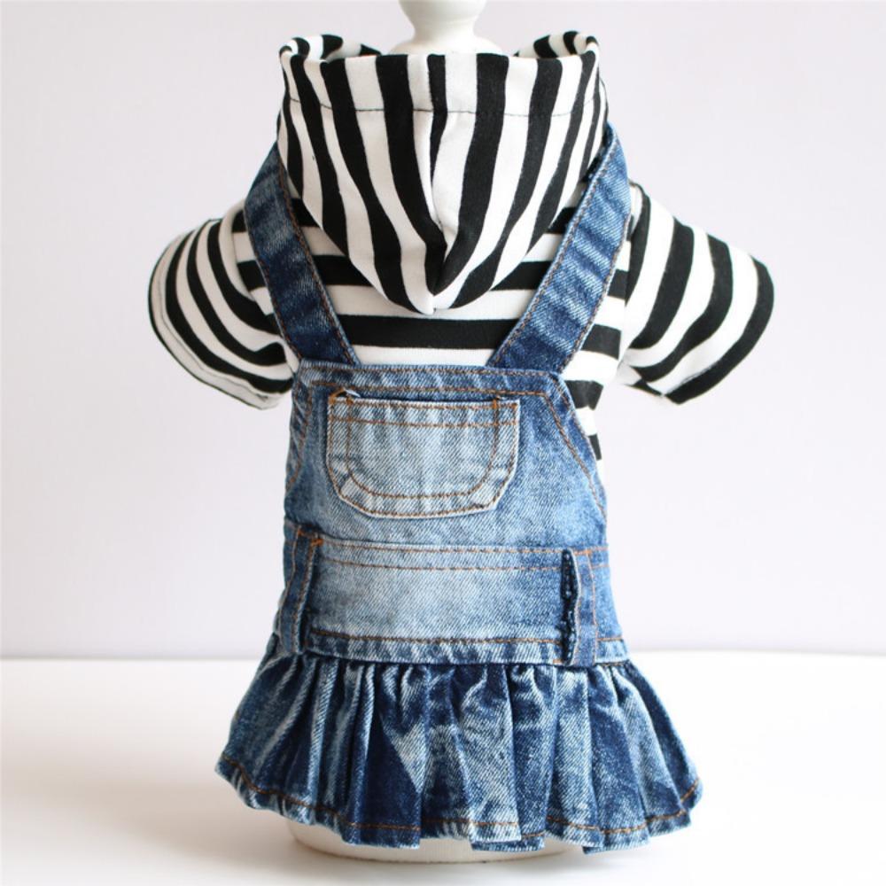 

Striped Pet Strap Denim Skirt Small and Medium Dogs Teddy Bigbear Dog Clothes Spring Autumn Winter XXL