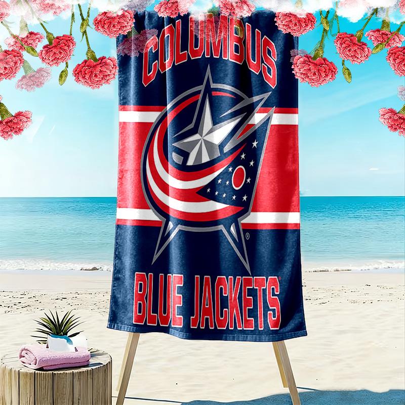 Columbus Blue Jackets Print Beach Towel, Large Soft Quick Dry Towel for Beach Camping Swimming