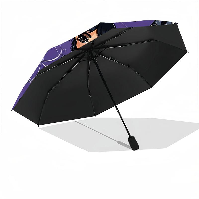 1pc Wednesday Addams Automatic Folding Umbrella, Durable Plastic & Iron, Lightweight for Outdoor Daily Use  017