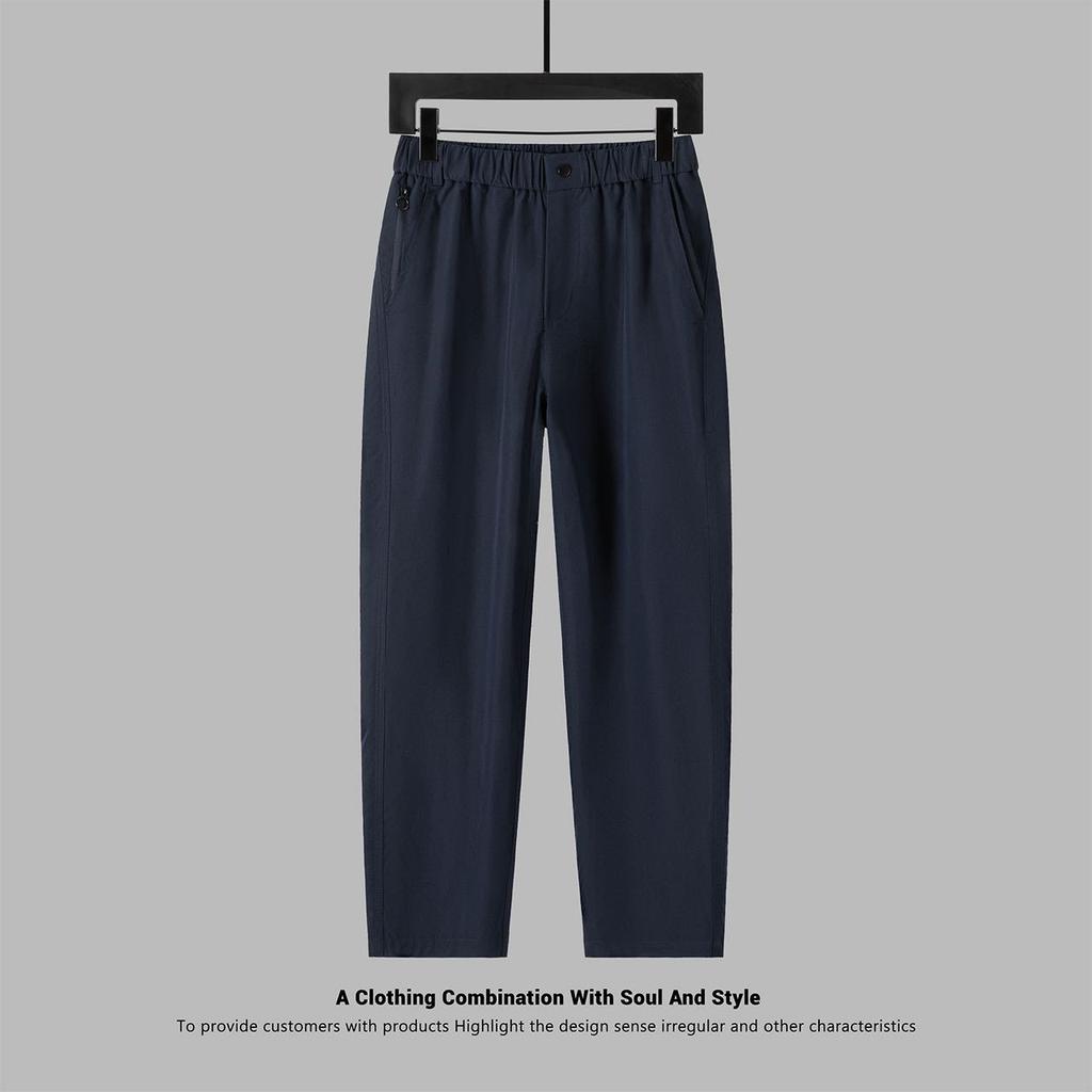Fashionable Loose Fit Casual Pants for Men, Elastic Waist Straight Leg Trousers in Summer Solid Color Style
