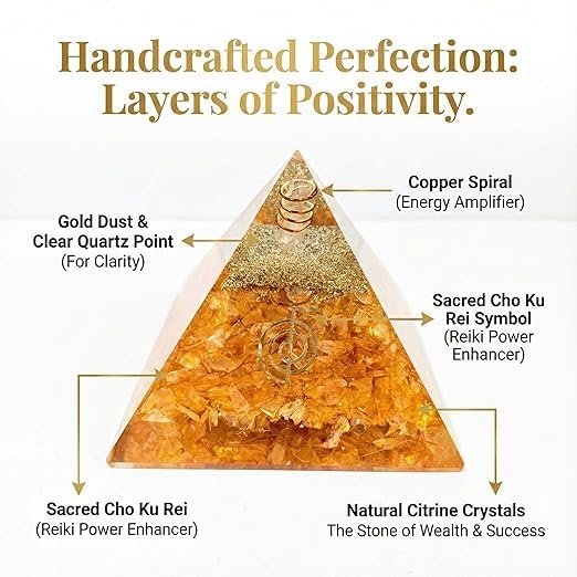 Citrine Orgonite Pyramid Crystal for Wealth