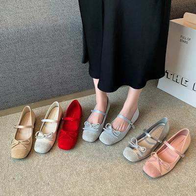 Inner Height Increase Women's Single Shoes Square Head Mary Jane Women's Shoes Casual Small Red Shoes Fat Feet Wide Feet Large Size Women's Shoes