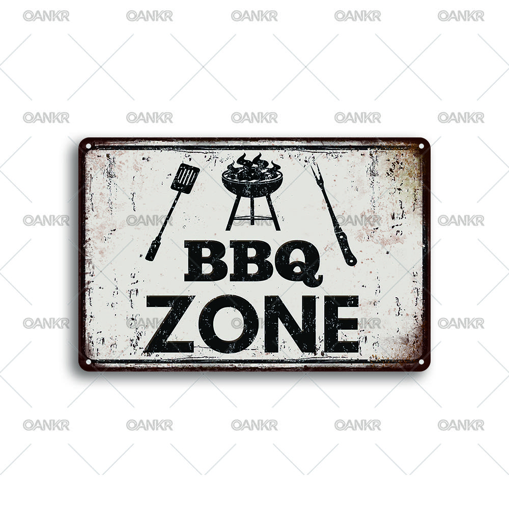 Vintage BBQ Rules Metal Poster Tin Sign Perfect Gift Retro Barbecue Art Poster Metal Signs for Backyard Bar Garden Wall Deocor