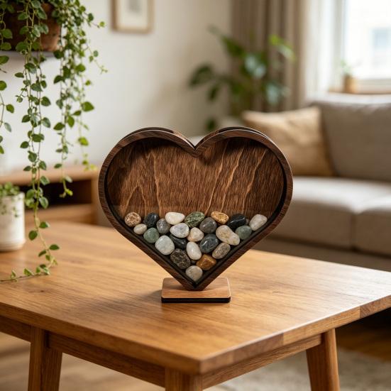 Holz-Herzförmige Muschelglas-Displaybox Küsten-Displayrahmen für Muscheln Sand Strandurlaub Tischdekoration Andenken Geschenk für Strandliebhaber