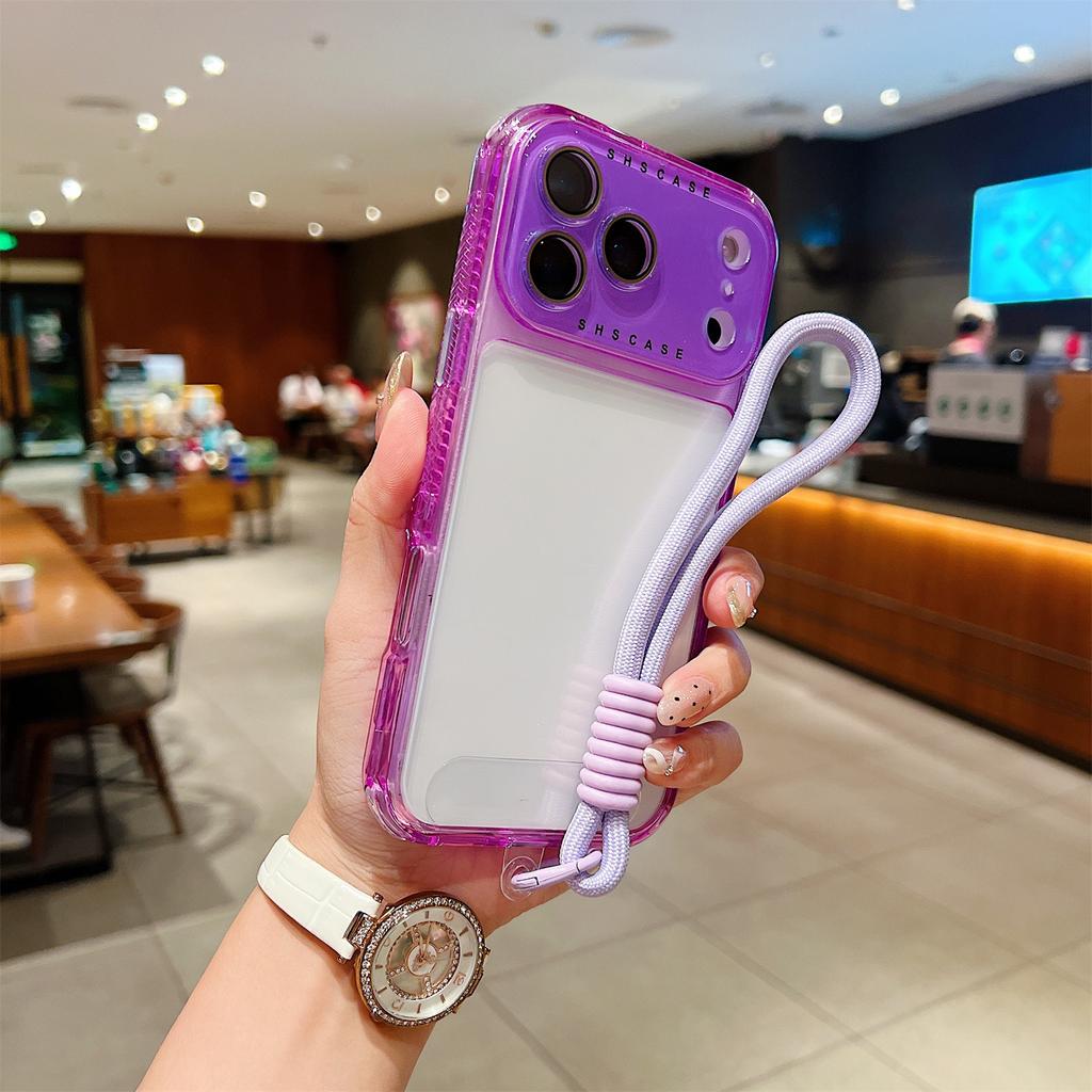 For iPhone 17 Pro Max Case Clear Colorful Frame Drop-Proof TPU + PC Phone Back Cover with Lens Film/Strap