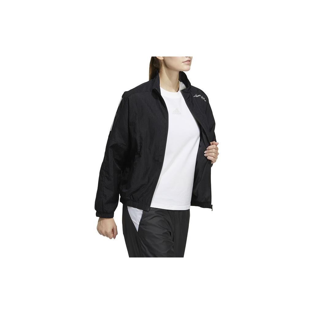 Adidas Solid Color Vintage Sports Stand Collar Zip Jacket Women Jacket Black HM3781