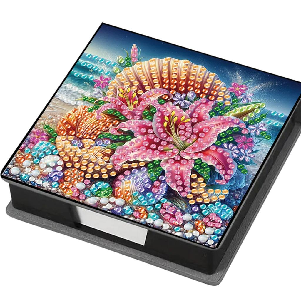DIY Rhinestones PU Diamond Painting Notecard Box with 160 Sheets Paper Gem Painting Memo Pad Holder Mosaic Kit for Home Office