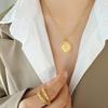 European Retro Rose Pendant Necklace: 18K Gold Titanium Steel Choker with Embossed Round Plate Design