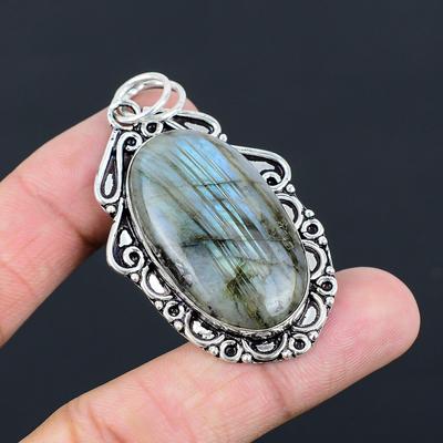 Pendentif Bohème Unique Nouveau Fait Main en Argent Sterling 925 avec Pierre Précieuse Labradorite et Nacre