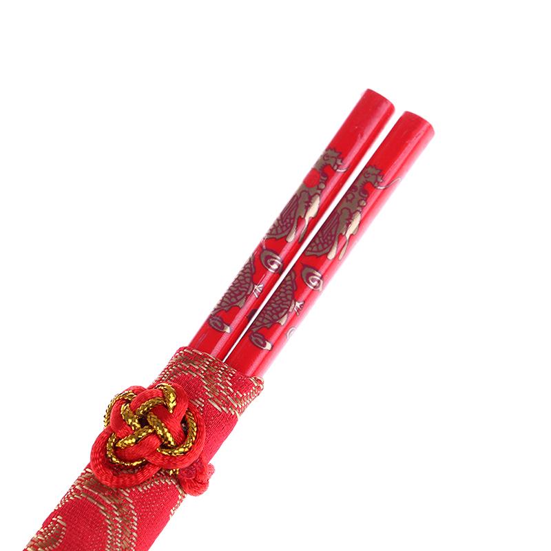Red Chopsticks Chinese Wood Bag Holder Dinnerware Flatware Kitchen Food Stick