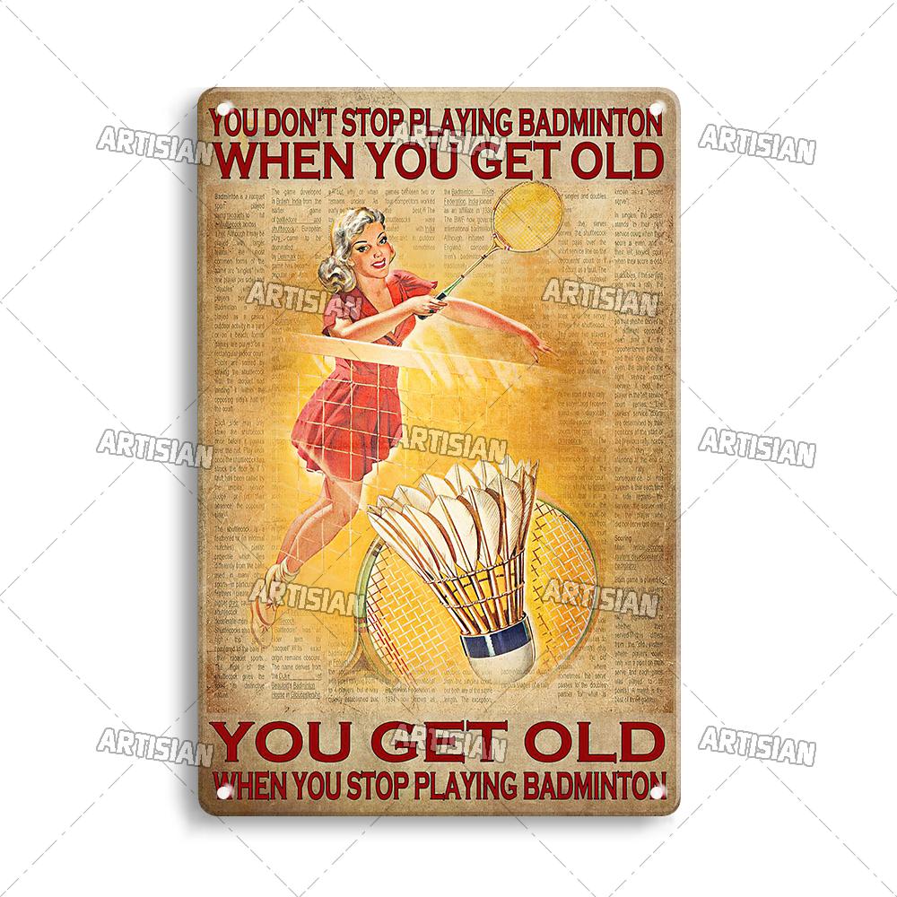 Mfoever Tin Sign Artisian SPORT Metal Sign Tennis Tin Poster Decorative Plate Badminton Cricket Pickleball Plaque Wall Decor Garage Bar Pub Club