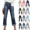 Damen Jeans Farbe Lässig Vielseitig Mittlere Taille Gerades Bein Denim Gerades Bein Mit Fransen