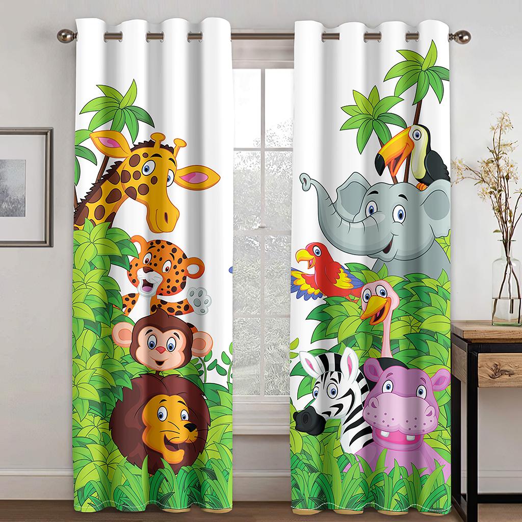 Elephant Children's Amusement Park Print Curtains for Living Room Drapes Cortinas for Kids Boy Girl Bedroom Window Treatments