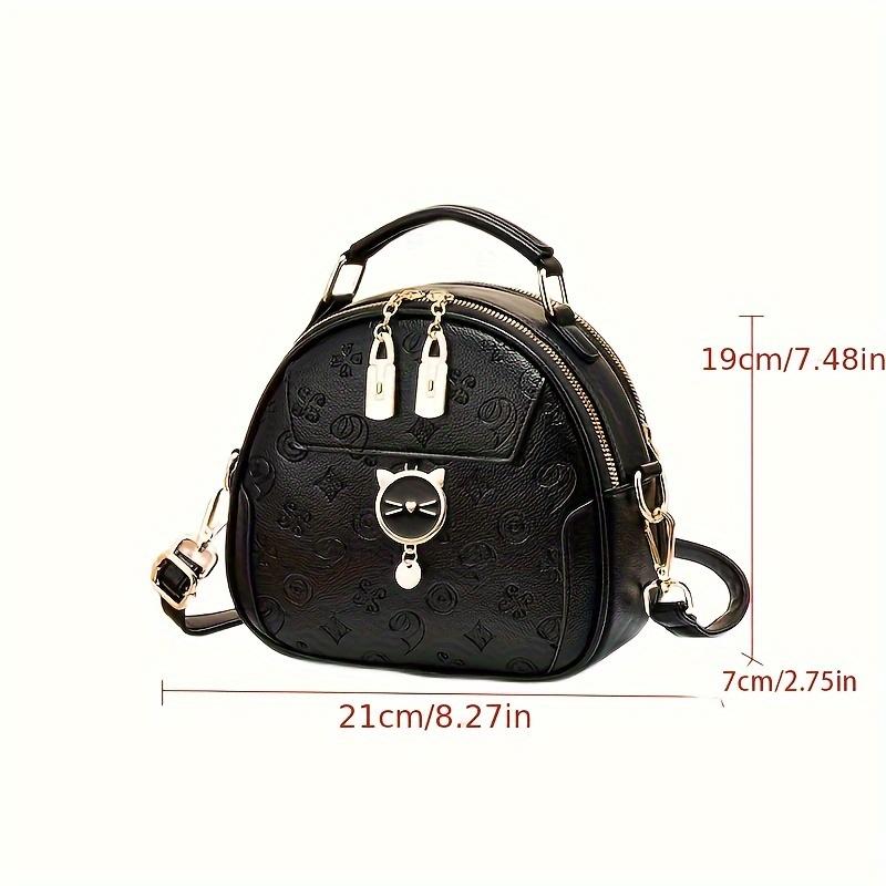 Geometric Embossed Crossbody Bag, Small Color Contrast Handbag, Cute Cat Dome Shoulder Purse