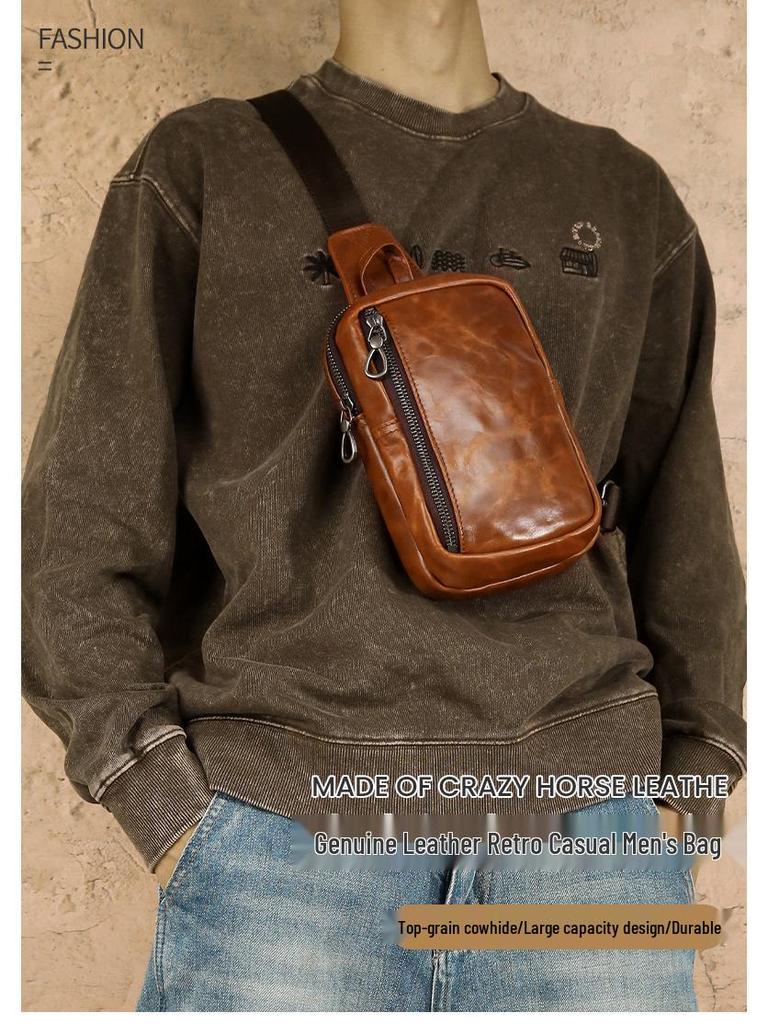 Men's Genuine Leather Retro Crossbody Chest Bag