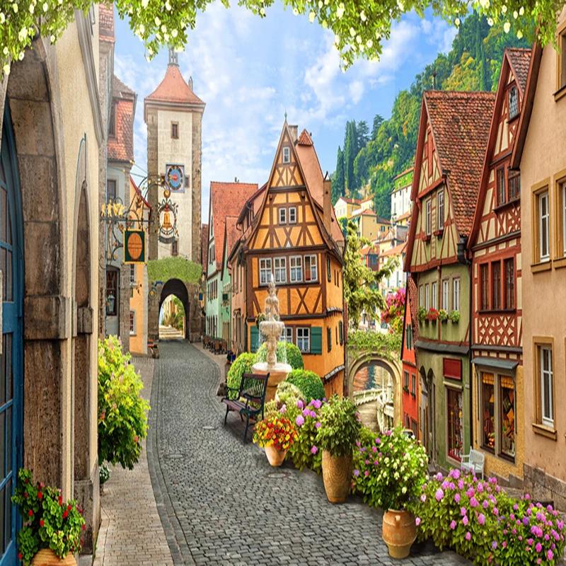 Photo Wallpaper European City Street Landscape 3D Mural Living Room Cafe Restaurant Modern Backdrop Wall Mural Home Decor