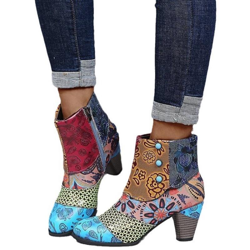 Damenstiefel in Übergröße, quadratisch und aus Lackleder, Herbst und Winter, neue kurze Modestiefel