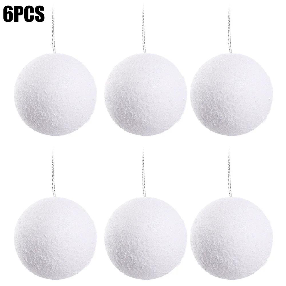 12/6Pcs White Christmas Ball Round Foam Balls Xmas Tree Hanging Ornaments Home Wedding Party Festival Decoration Globe Supplies