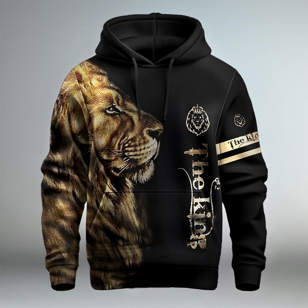 Fierce Animal Lion Pattern 3D Digital Printing Men's Fashionable Hooded Sweatshirt